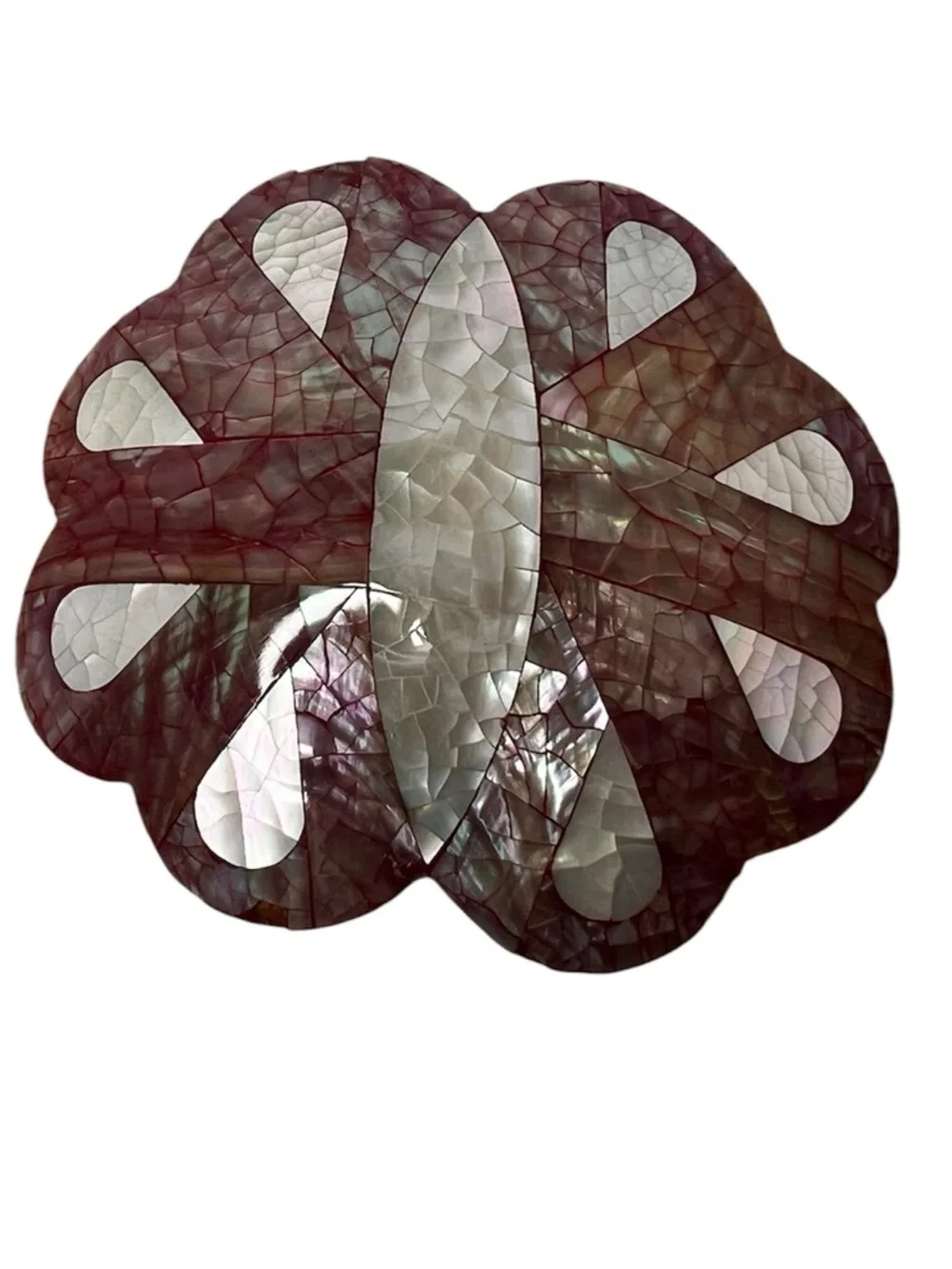 Vintage Tapestry Belt Mosaic Shell Buckle Floral Maroon Cream Grandmacore Boho